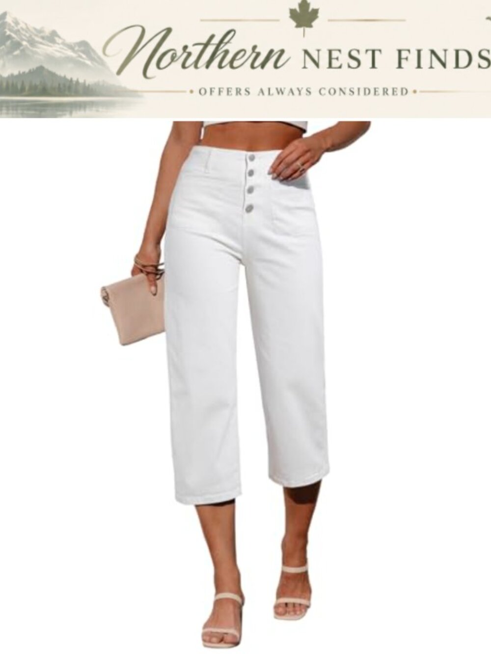 Wide Leg Capri Jeans High Waisted Stretchy Denim Pants with Pockets